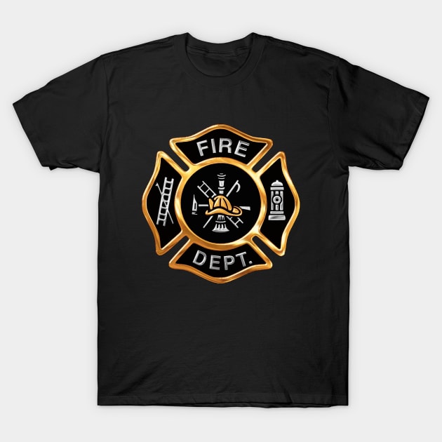 Fire Department Gold Badge T-Shirt by JerryWLambert